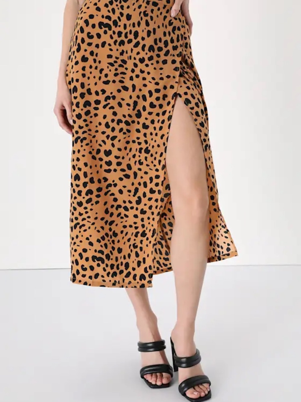 Lulu's Tan and Black Leopard Midi Skirt with Side Slit